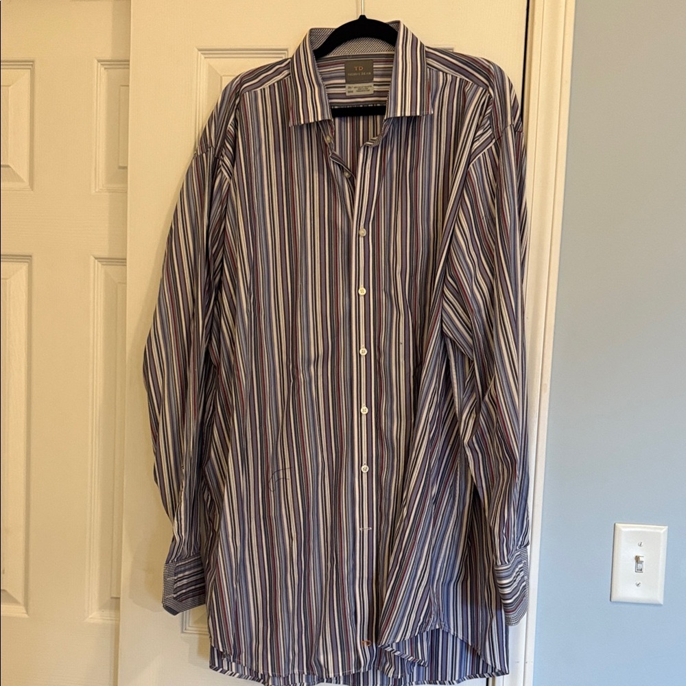 Thomas Dean Men's Striped Blue and White Shirt 3XLT
